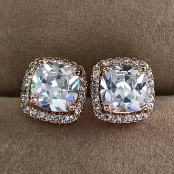 Jewelry - NEW 18K Rose Gold Diamond Halo Stud Earrings